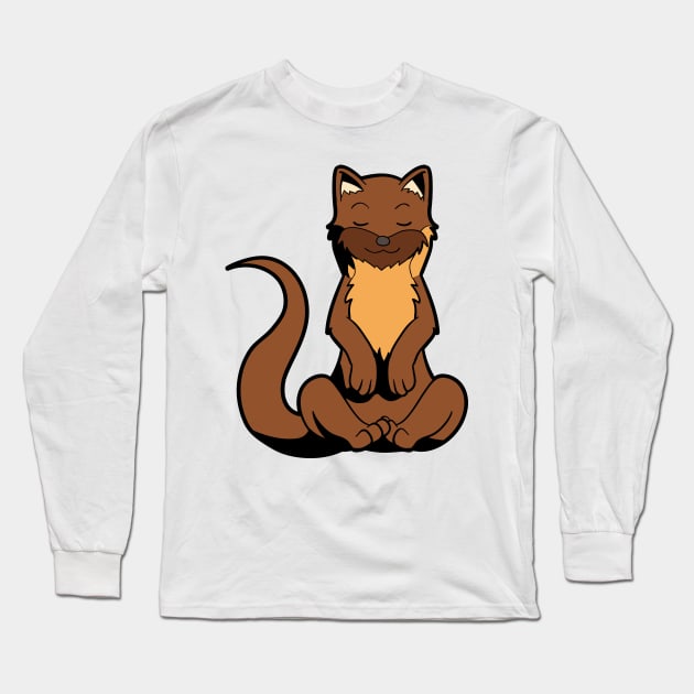 Cartoon ferret meditates with yoga Long Sleeve T-Shirt by Modern Medieval Design